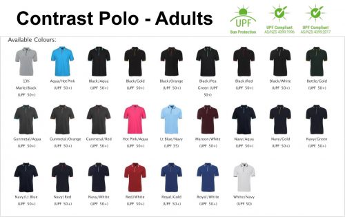 2CP Contrast Polo Adults Colours