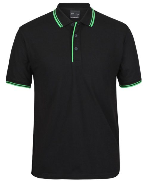 2CP Contrast Polo Adults Black Pea Green