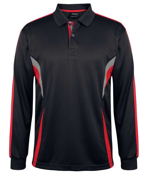 7CLP Cool LS Polo Black Red Grey