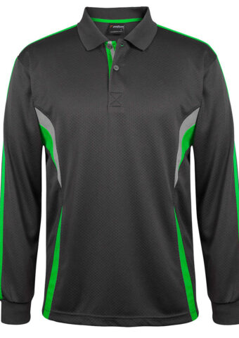 7CLP Cool LS Polo Gunmetal Pea Green Grey