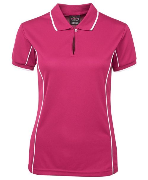 7LPI Ladies Piping Polo Hot Pink White