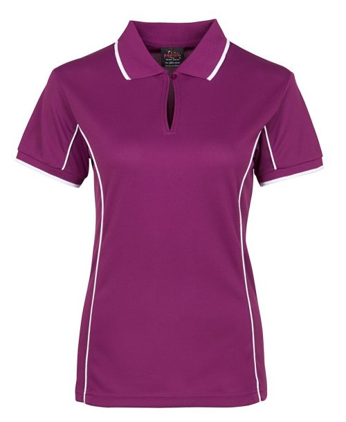 7LPI Ladies Piping Polo Mulberry White