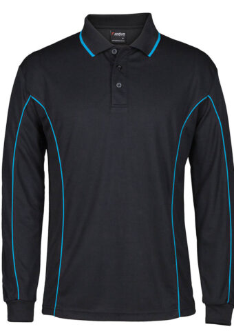 7PIPL LS Piping Polo Black Aqua