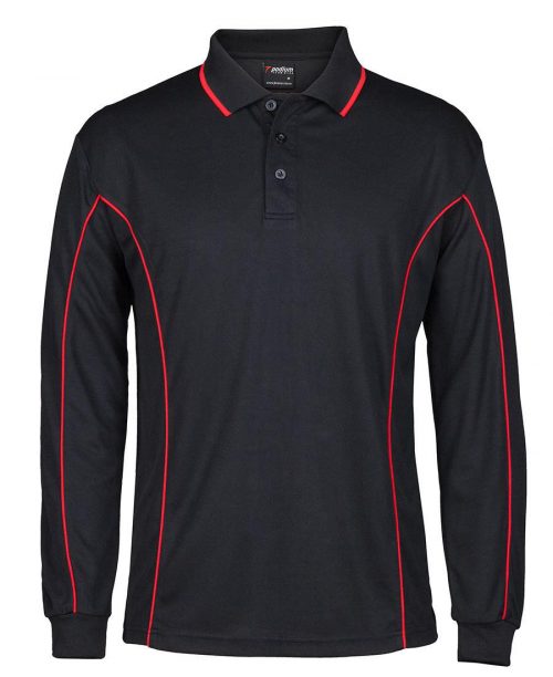 7PIPL LS Piping Polo Black Red