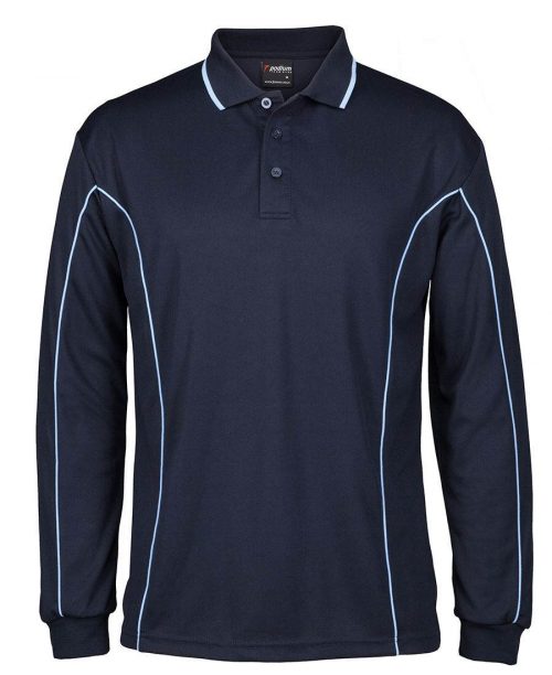 7PIPL LS Piping Polo Navy Lt Blue