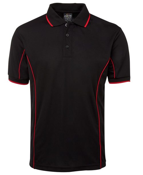 7PIP SS Piping Polo Black Red