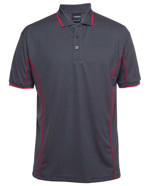 7PIP SS Piping Polo Charcoal Red