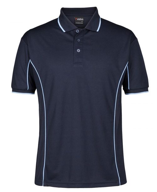 7PIP SS Piping Polo Navy Lt Blue