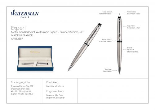 Waterman Expert Ballpoint Pen Brushed Stainless CT 4 scaled