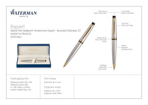 Waterman Expert Ballpoint Pen Brushed Stainless GT 4 scaled
