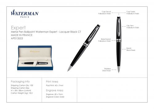 Waterman Expert Ballpoint Pen Lacquer Black CT 4 scaled
