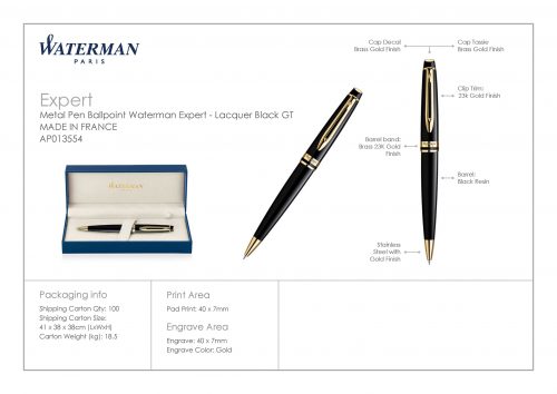 Waterman Expert Ballpoint Pen Lacquer Black GT 4 scaled