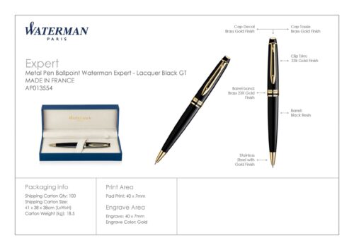 Waterman Expert Ballpoint Pen Lacquer Black GT 4 scaled