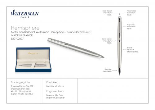 Waterman Hemisphere Ballpoint Pen Brushed Stainless CT 5 scaled