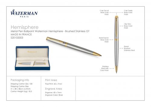 Waterman Hemisphere Ballpoint Pen Brushed Stainless GT 5 scaled