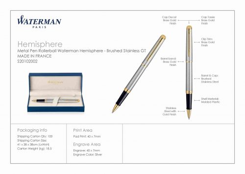 Waterman Hemisphere Roller Ball Pen Brushed Stainless GT 4 scaled