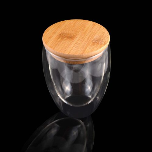 LL0400 Sierra 350ml Double Wall Glass Cup WIthOptionalBambooLid