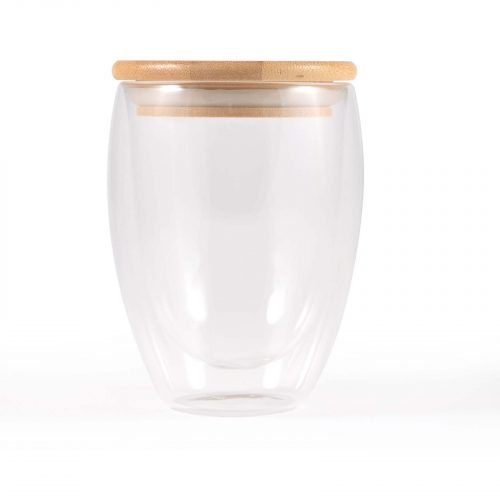 LL0400 Sierra 350ml Double Wall Glass Cup plain lid