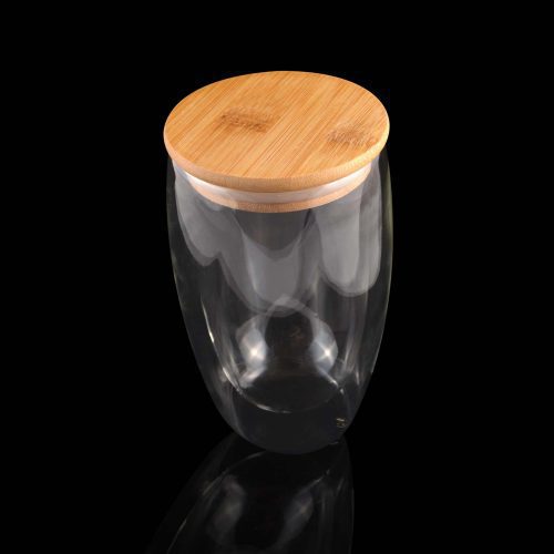 LL0402 Sierra 450ml Double Wall Glass Cup WIthOptionalBambooLid