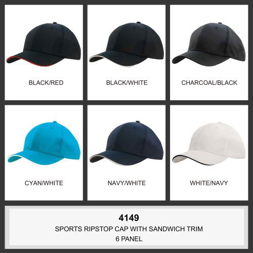 4149 Sports Ripstop Cap with Sandwich Trim colour chart scaled