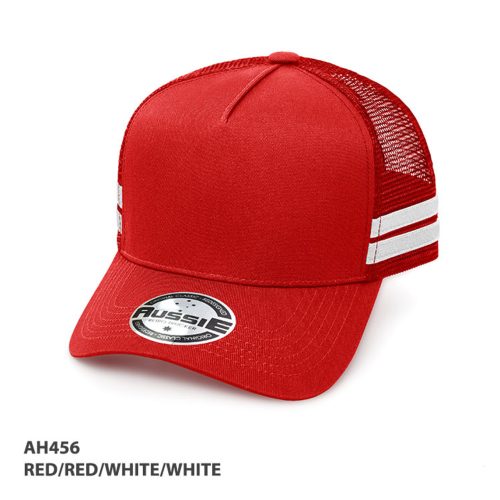 AH456 A Frame Striped Trucker Cap Red Red White White