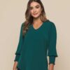 Gloweave 1803WZ Cleo V Neck Shirred Cuff Top emerald hero