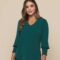 Gloweave 1803WZ Cleo V Neck Shirred Cuff Top emerald hero