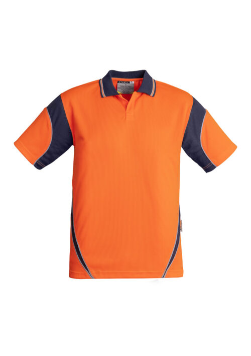 ZH248 Syzmik Hi Vis Aztec Short Sleeve Polo Orange Navy f