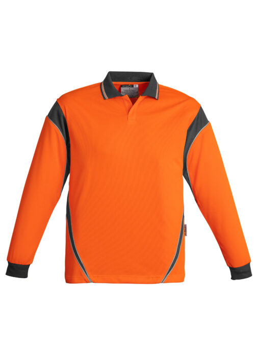 ZH249 Syzmik Hi Vis Aztec Long Sleeve Polo Orange Charcoal front