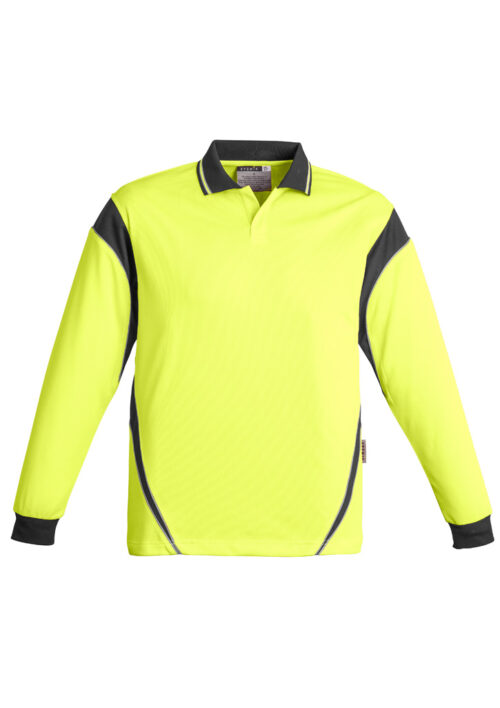 ZH249 Syzmik Hi Vis Aztec Long Sleeve Polo Yellow Charcoal front