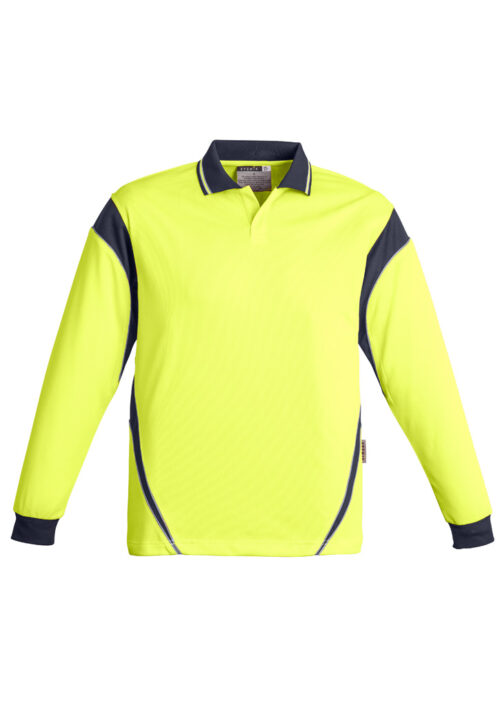 ZH249 Syzmik Hi Vis Aztec Long Sleeve Polo Yellow Navy front