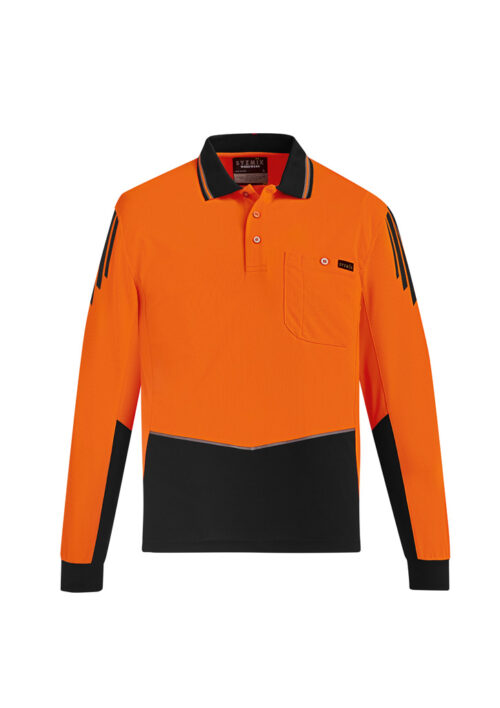 ZH310 Syzmik Hi Vis Flux Long Sleeve Polo Orange Black front