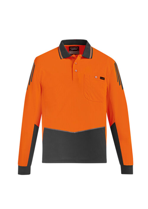 ZH310 Syzmik Hi Vis Flux Long Sleeve Polo Orange Charcoal front