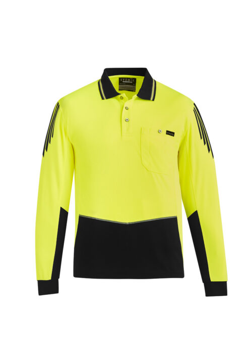 ZH310 Syzmik Hi Vis Flux Long Sleeve Polo Yellow Black front