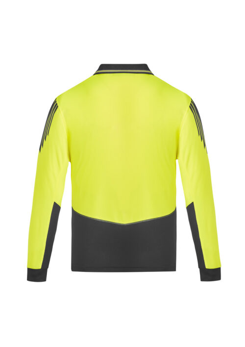 ZH310 Syzmik Hi Vis Flux Long Sleeve Polo Yellow Charcoal back