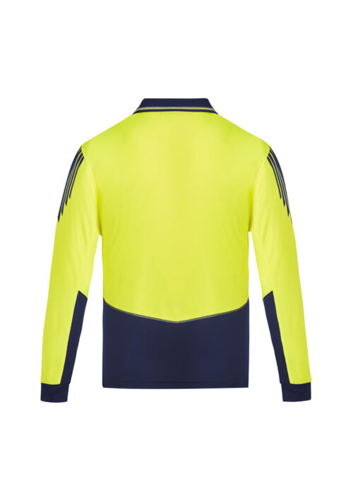 ZH310 Syzmik Hi Vis Flux Long Sleeve Polo Yellow Navy back