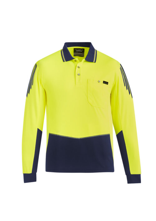 ZH310 Syzmik Hi Vis Flux Long Sleeve Polo Yellow Navy front