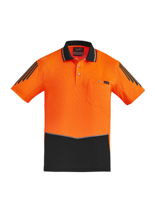 ZH315 Syzmik Hi Vis Flux Short Sleeve Polo Orange Black front