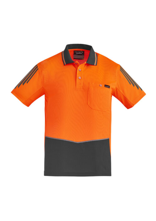 ZH315 Syzmik Hi Vis Flux Short Sleeve Polo Orange Charcoal front