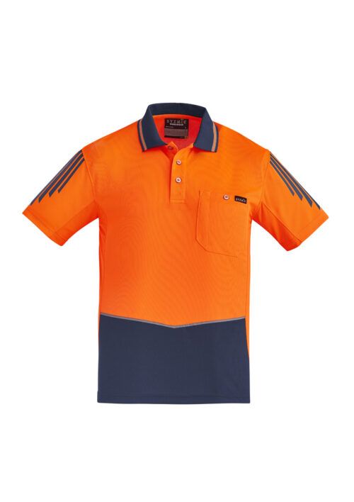 ZH315 Syzmik Hi Vis Flux Short Sleeve Polo Orange Navy front