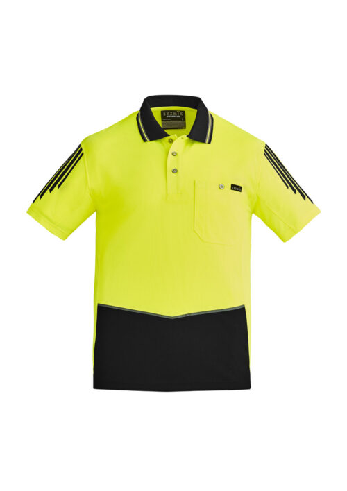 ZH315 Syzmik Hi Vis Flux Short Sleeve Polo Yellow Black front