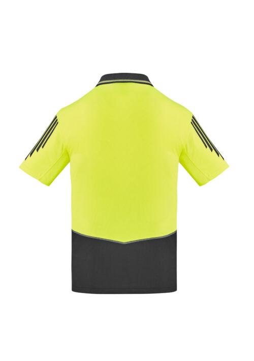 ZH315 Syzmik Hi Vis Flux Short Sleeve Polo Yellow Charcoal back