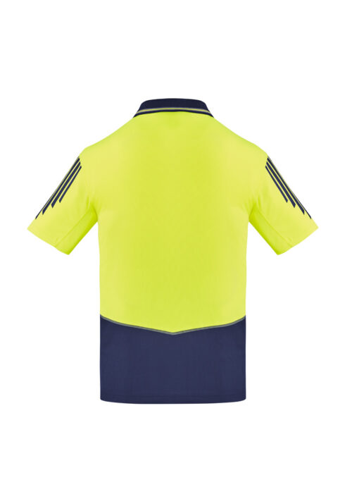 ZH315 Syzmik Hi Vis Flux Short Sleeve Polo Yellow Navy back