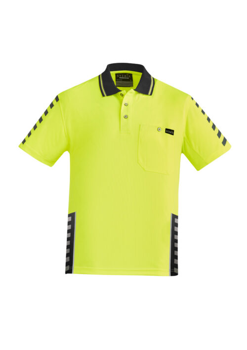 ZH320 Syzmik Hi Vis Komodo Short Sleeve Polo Yellow Black front