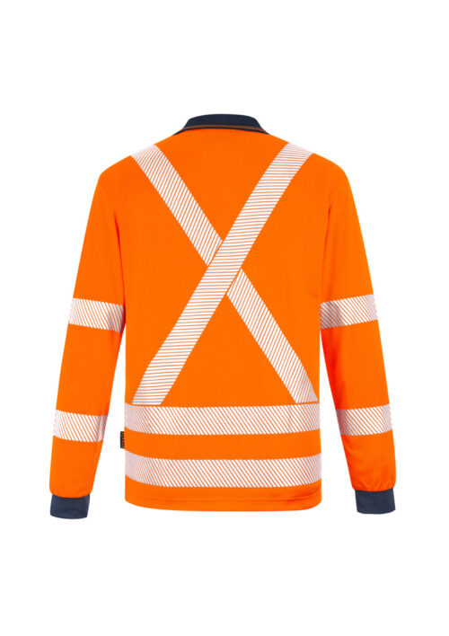 ZH690 Hi Vis X Back NSW Rail Long Sleeve Polo orange back