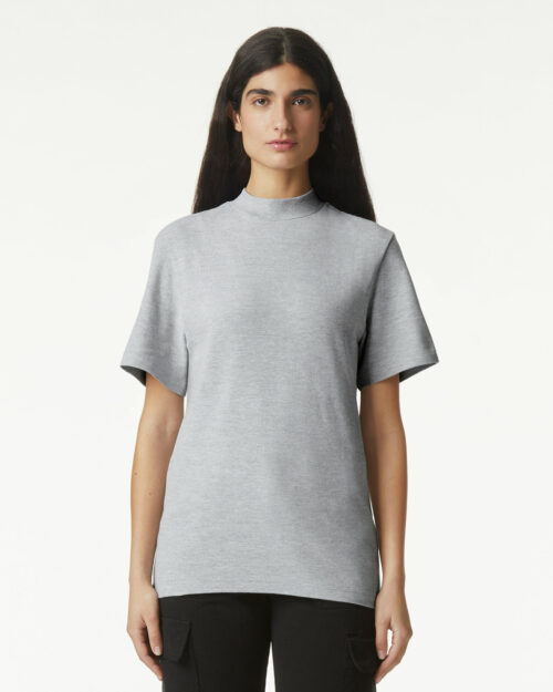 1PQ American Apparel Mockneck T Shirt Heather Grey