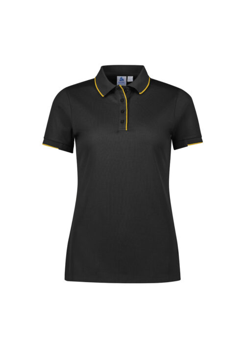 P313LS Womens Focus Short Sleeve Polo Black Gold 01 vnnVoaO