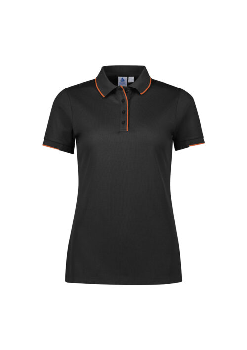 P313LS Womens Focus Short Sleeve Polo Black Orange 01 KrdhjAp