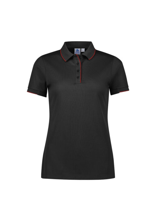 P313LS Womens Focus Short Sleeve Polo Black Red 01 G87M6sW