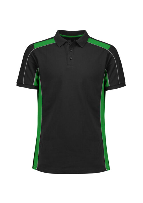 P413US Unisex Grid Short Sleeve Polo Black Green 01